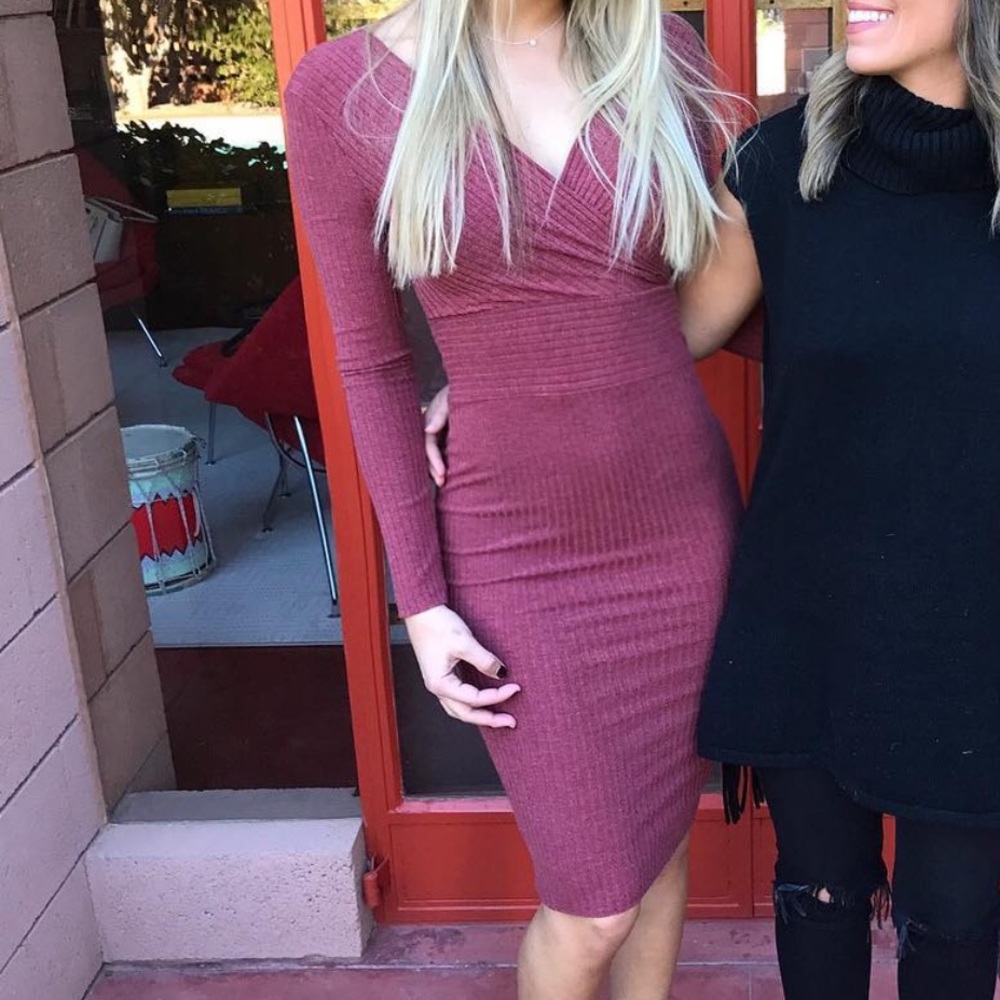 Crossover Knit MIDI Dress